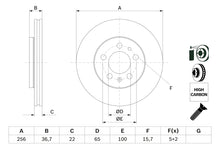 Bosch Remschijf Vooras, voor - Diameter: 256 mm - Dikte: 22 mm - Hoogte: 37 mm - Wielbouten steek: 100 mm -
