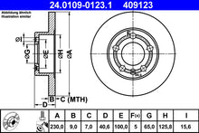 ATE Remschijf Achteras 230 mm Dikte: 9 mm Type: Massief Aantal gaten: 5 Steek wielbouten: 100 mm Centrering: