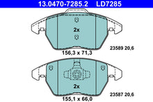 ATE Remblokkenset Vooras | Breedte 1: 155 mm, Hoogte 1: 66 mm, Breedte 2 [mm]: 156 mm, Hoogte 2: 71 mm,