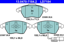 ATE Remblokkenset Vooras | Breedte 1: 155 mm, Hoogte 1: 66 mm, Breedte 2 [mm]: 156 mm, Hoogte 2: 71 mm,