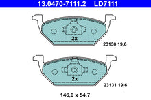 ATE Remblokkenset Vooras | Breedte 2 [mm]: 146 mm, Hoogte: 55 mm, Dikte: 20 mm, Slijtageindicator: niet