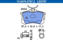 ATE Remblokkenset Achteras | Breedte 2 [mm]: 88 mm, Hoogte: 53 mm, Dikte: 17 mm, Slijtageindicator: Excl.