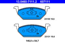 ATE Remblokkenset Vooras | Breedte 2 [mm]: 146 mm, Hoogte: 55 mm, Dikte: 20 mm, Slijtageindicator: niet
